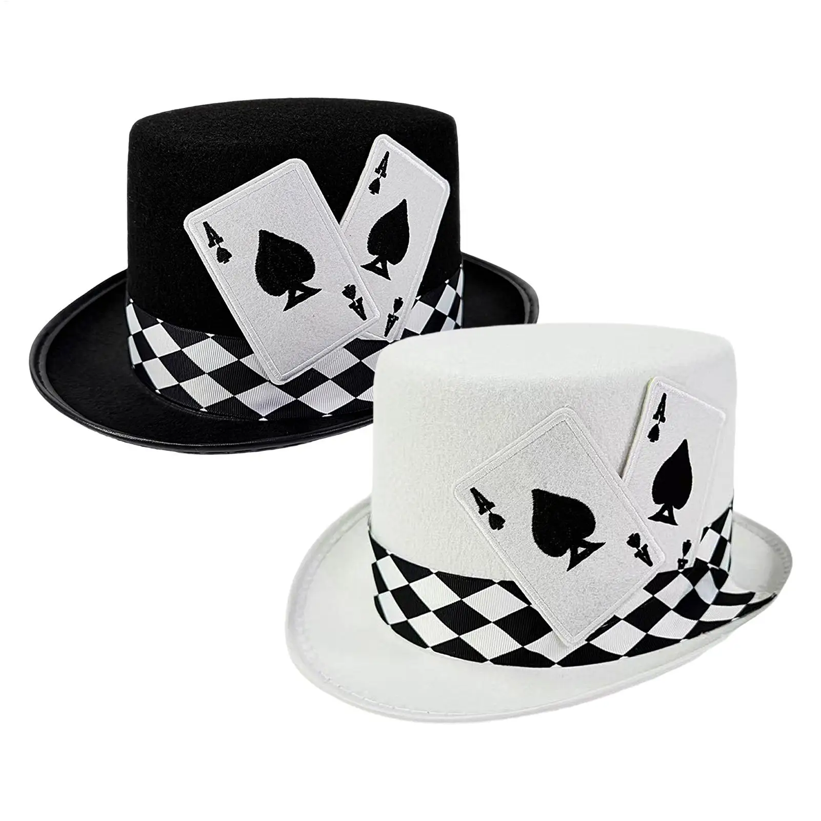 Top Hats for Men Playing Card Pattern Magician Costume Accessory Novelty Felt Hat For Stage Shows Cosplay Parties School Plays