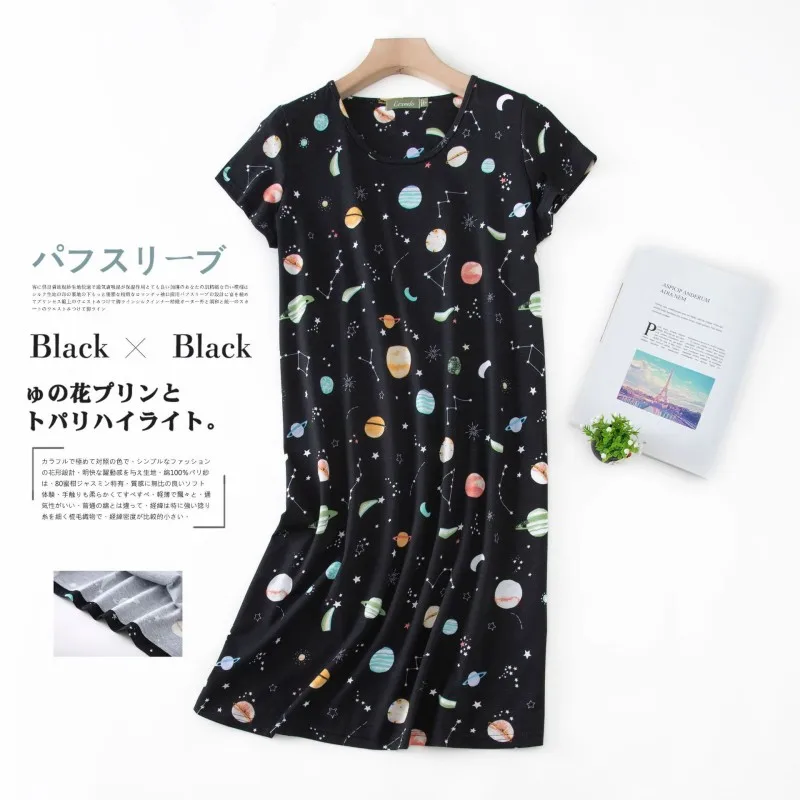 2024 Summer Women Casual Cartoon Sleep Dress Cotton Loungewear Nightgown Female Short Sleeve Top Quality Large Size Home Dress