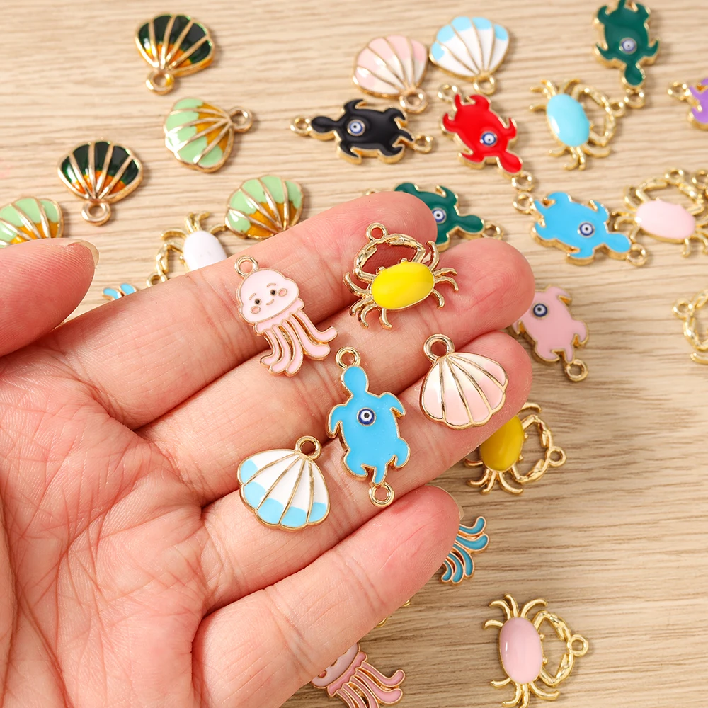 10 Stück gemischte Meeresleben-Anhänger, Emaille-Krabben-, Muschel- und Schildkröten-Anhänger für die Schmuckherstellung, Anhänger, Halsketten, Ohrringe, DIY-Bastelzubehör – Detail 2