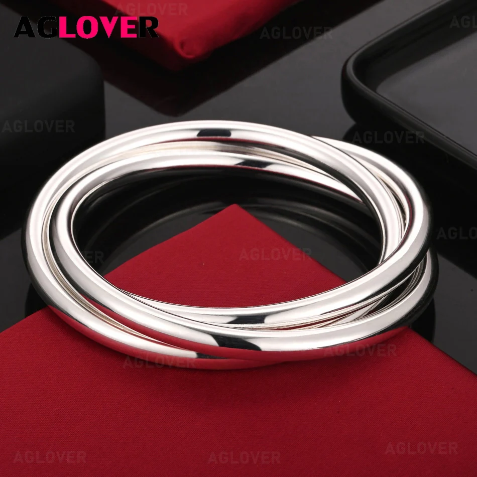

AGLOVER 925 Sterling Silver Three Circle Bracelet Charming Fashion Women Engagement Jewelry
