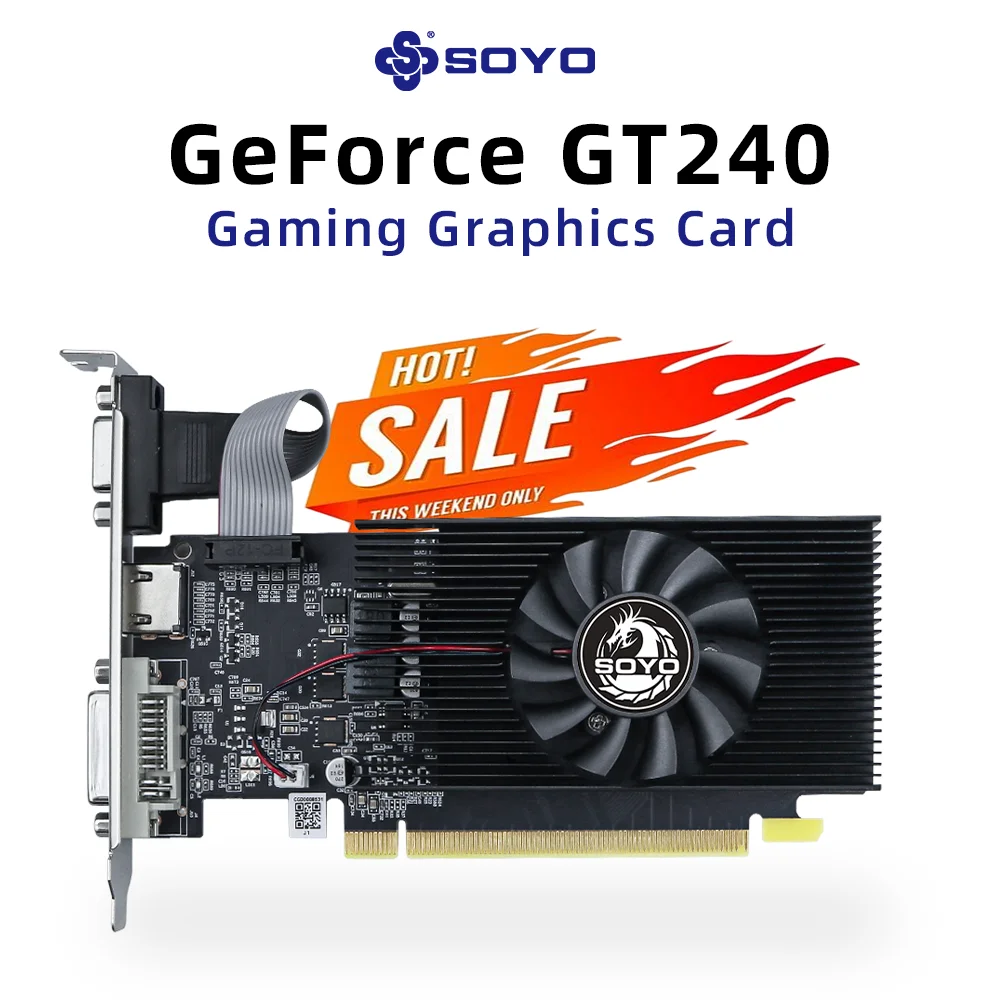 

NVIDIA GPU GT 240 1G Graphics Card SOYO DDR3 128Bit 40nm Gaming Video Cards Desktop Computer components GT240 game Video Cards