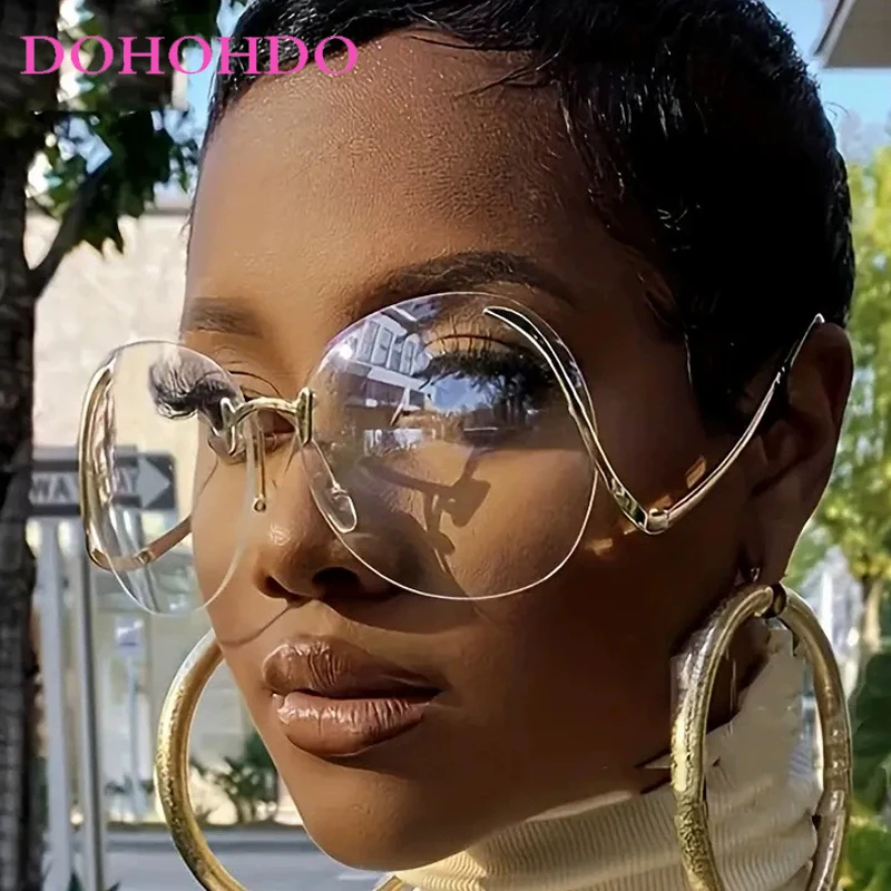 

Y2K Metal Frameless Sunglasses Men Women Luxury Brand Design Oversize Frame Outdoor Travel Sun Glasses Gafas De Sol Mujer UV400