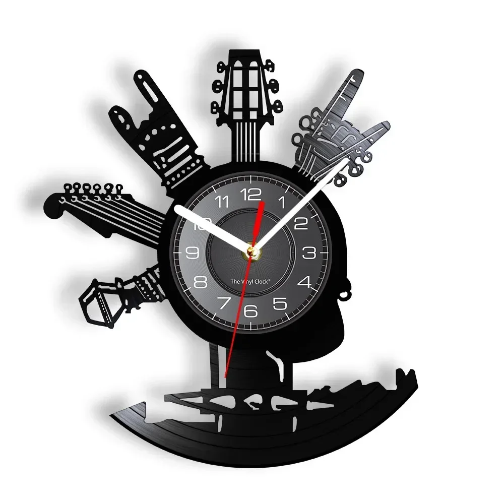 Guitar Vinyl Record Wall Clock Musical Instruments Gifts for Rock Music Fans Home Art Design Personalized Decor Clock