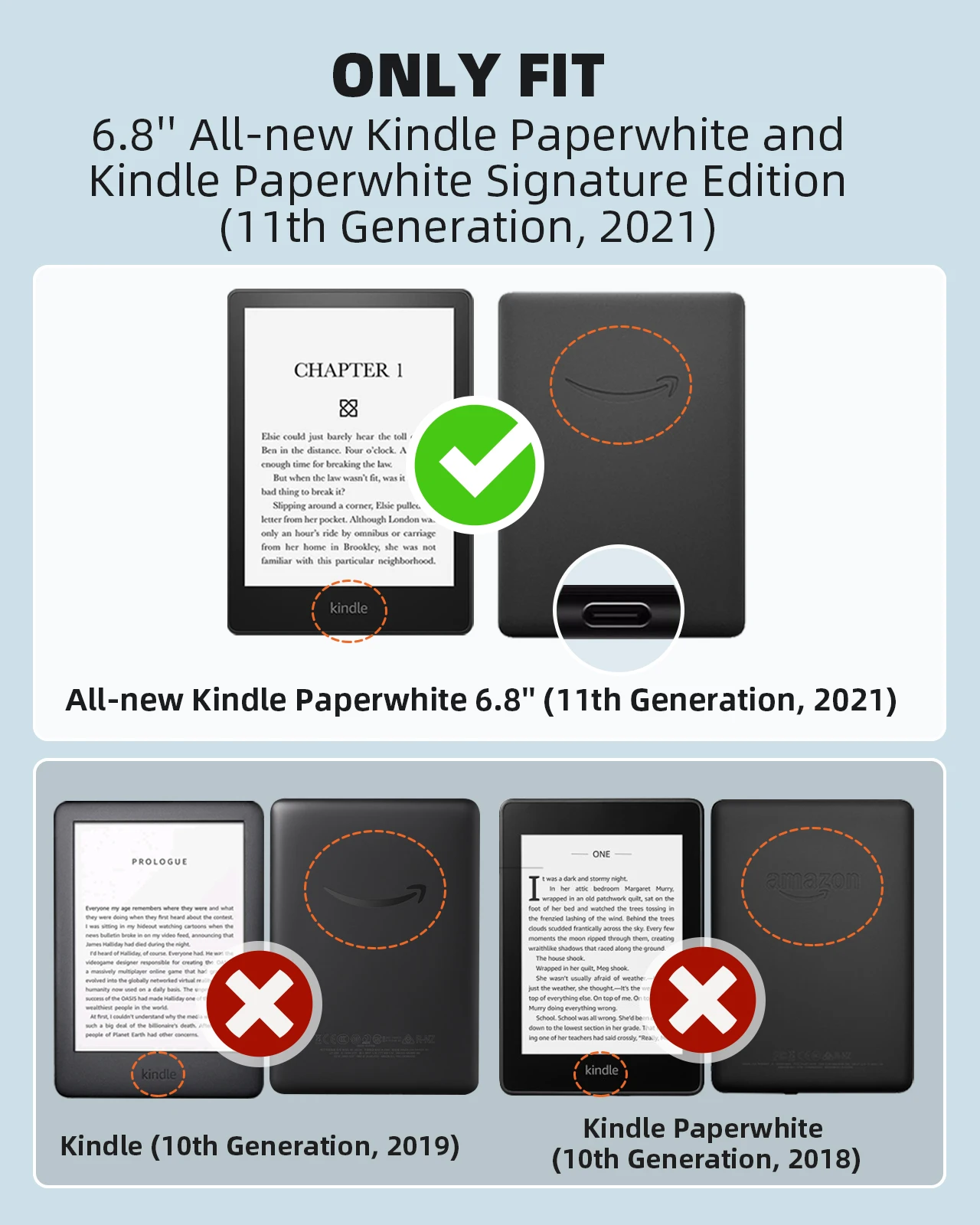 Case For with 6.8" Kindle Paperwhite (11th Gen-2021) and Kindle Paperwhite Signature Edition,Perfect Protection with Fully Cover