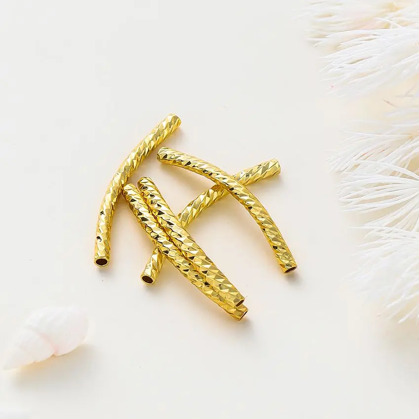 20pcs/lot 14K 18K Gold Plated 20-35mm Fancy Curve Tube Beads Loose Spacer Necklace Beads For DIY Jewelry Making Wholesale