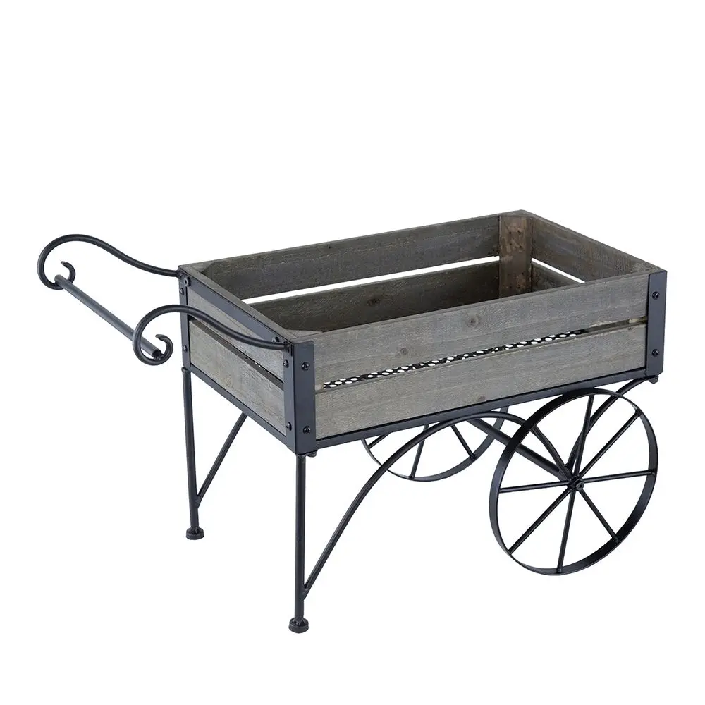 

Rustic Black 24.4x12.6x15.4 Trolley Cart Plant Stand Planter for Patio Furniture