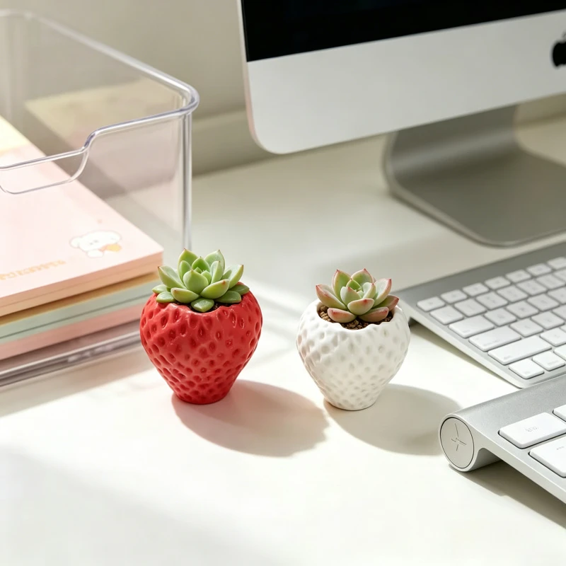 Red, white, pink Mini Strawberry Shaped Succulent Pot,Small Plant Planter For Desk Window Car Indoor Home Decor,3D Printed Craft