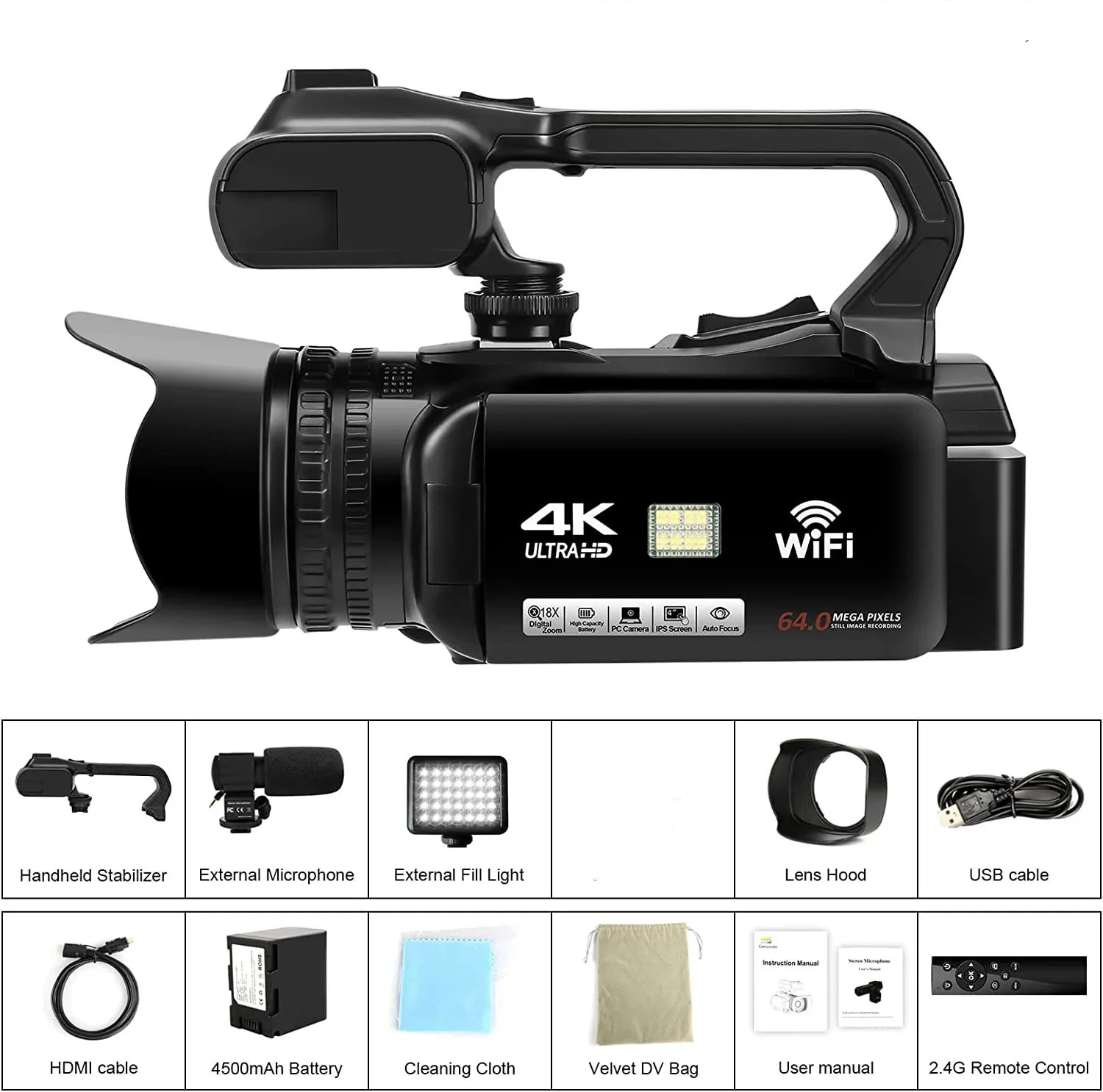 4K Ultra Professional Camcorder HD 64MP Streaming For Tiktok YouTube Camera 4.0 Touch Screen Digital Daily Record Video