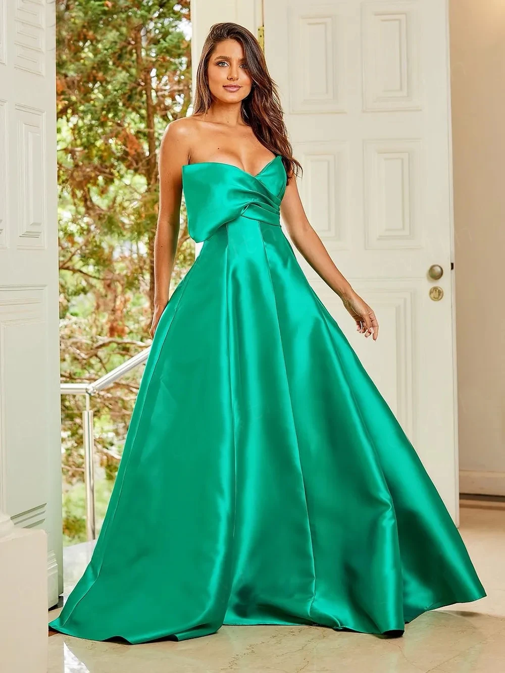 

Simple Formal Evening Dresses A Line Sexy Empire Sweetheart Smooth Pleat Satin Ball Gowns Sleeveless Bridal Beach Party Vestidos