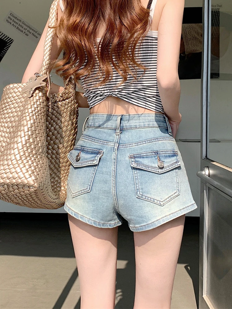 

Retro American Hot Girl Style Versatile Shorts High Waist Denim Shorts Women's Summer New Washed out Pocket Jeans Shorts