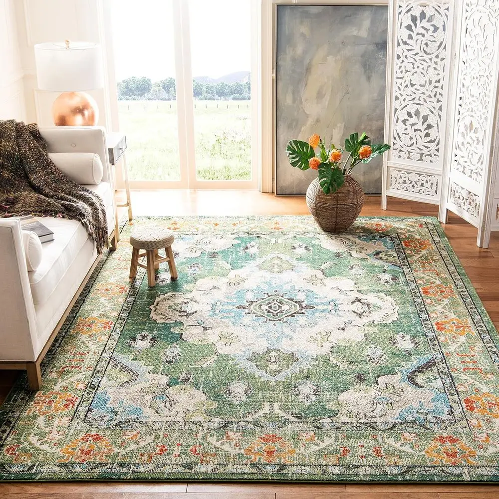 Monaco Collection Area Rug - 9' x 12', orest Green & Ligt lue, Non-Sedding & Easy to Clean, Distred Medallion Design, Ideal or L