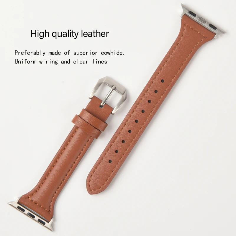 Leather Slim Strap for Apple Watch Band 44mm 40mm 41mm 45mm 38mm 42mm 49mm 44 45 iWatch Series 8 7 SE 6 5 4 3 2 1 Woman Bracelet