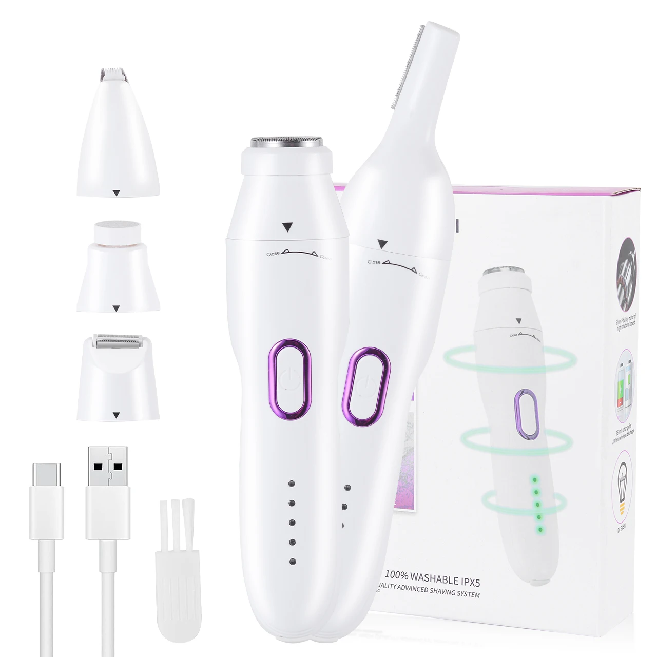 

7-в-1 Многофункциональный USB перезаряжаемый женский аппарат для удаления волос, моющаяся бритва для всего тела для мужчин, триммер для бровей