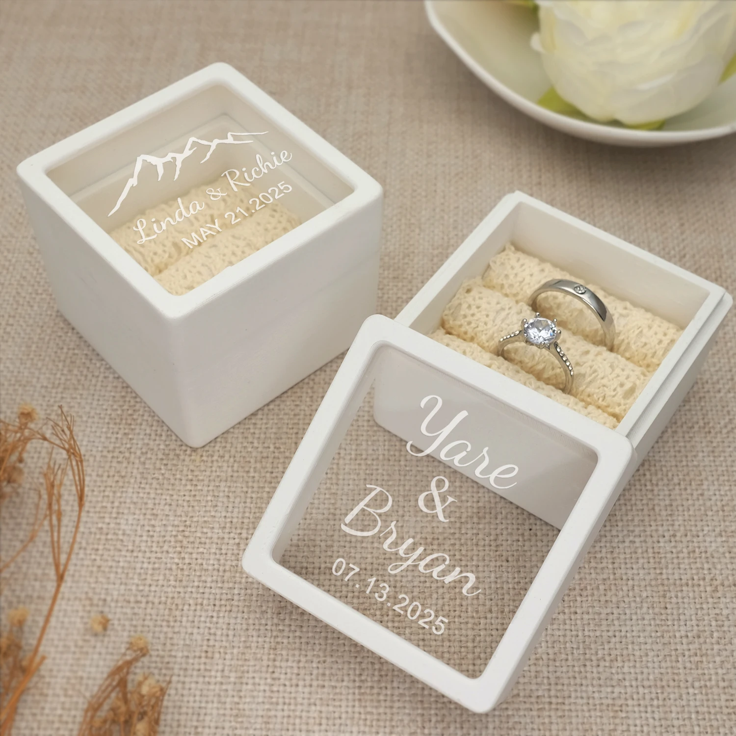 

Custom Wedding Ring Box,Personalized Engraved Name for Wedding Ceremony,Proposal Ring box ,Custom Names & Date