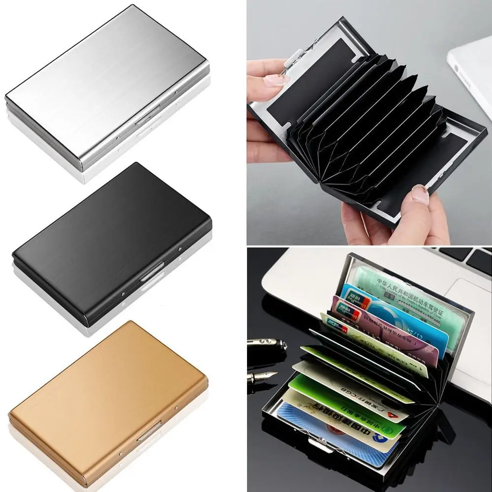 Fashion 6/10 Slots Credit Card Holder Stainless Anti RFID ID Cardholder Slim Short Wallet Travel