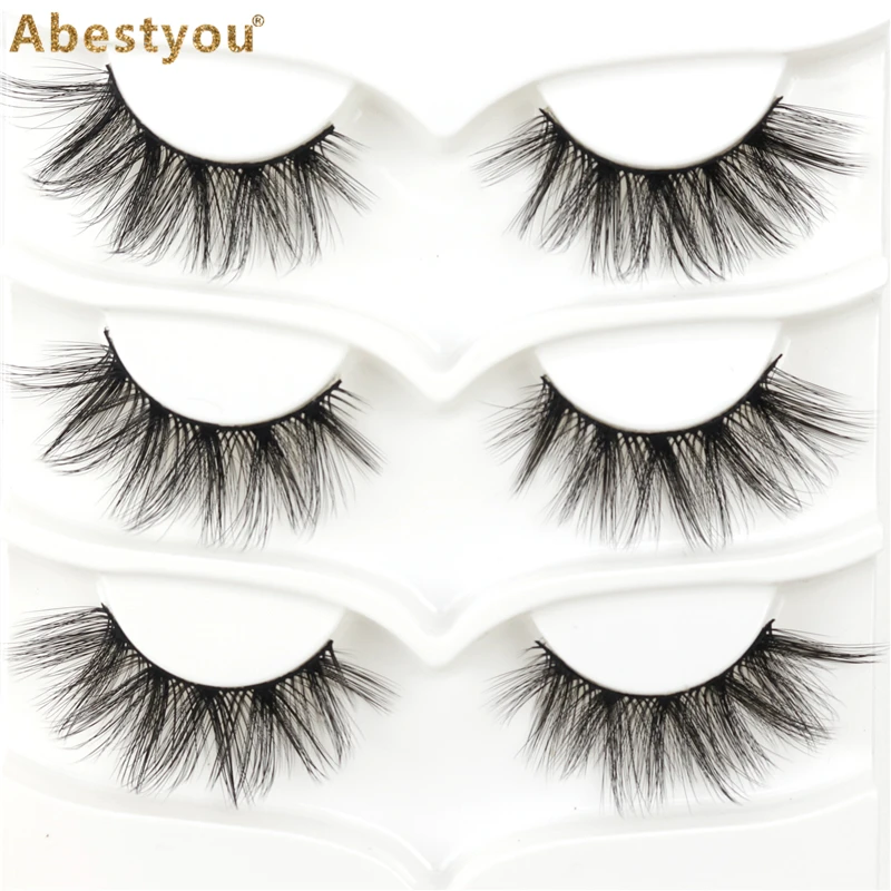 Abestyou 3 Pairs 5d Faux Mink Thick Long Eyelashes Natural Look Fluffy Soft Cross Full Strip Lashes Eyelash Extension Makeup