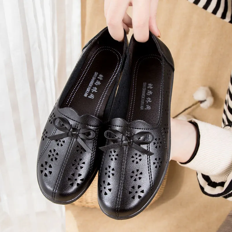 

High Quality Women Leather Flats Shoes Soft Sole Comfortable Female Oxford Flats 2023 New Summer Breathable Casual Shoes Loafers