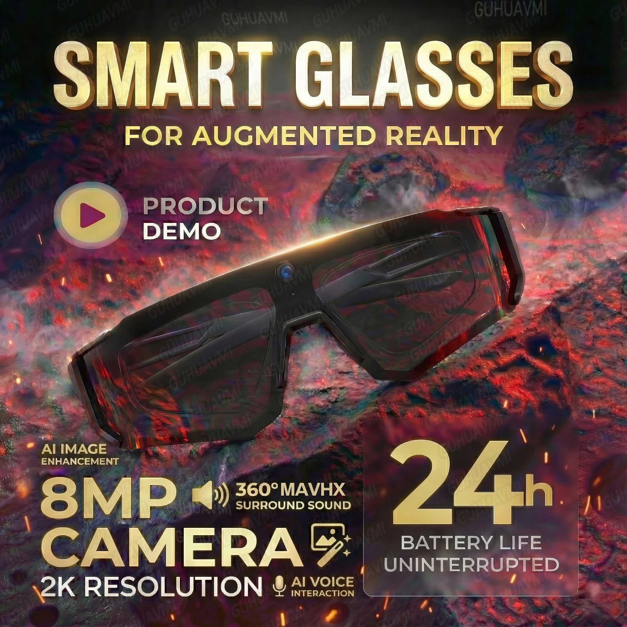 

Беспроводные Bluetooth-аудиоочки AI Voice Chat Translator 1200P HD-камера Запись 6-осевой гироскоп Стабилизация Вождение Видеострел