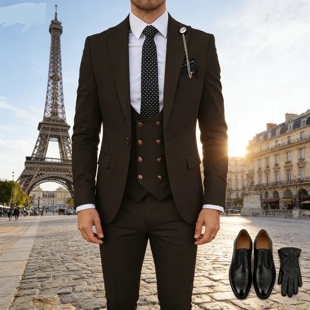 

Orange 3-Piece Slim Fit Men's Tuxedo Suit for Wedding Formal Business Occasions Jacket + Vest + Pants Set