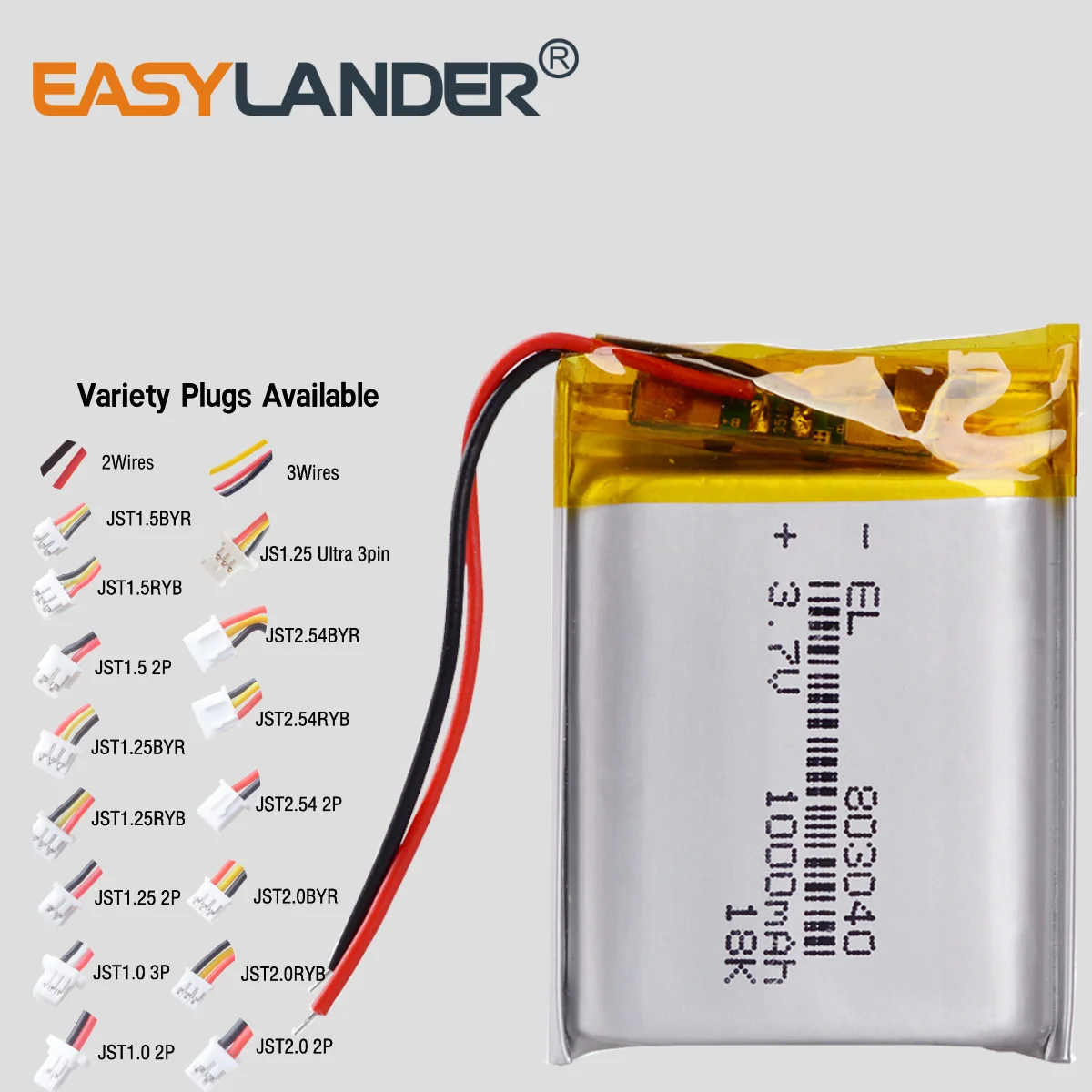 3.7V 803040 1000mAh  Rechargeable Polymer lithium ion / Li-ion battery for MP3 player alarm speaker DVD GPS VR Car DVR