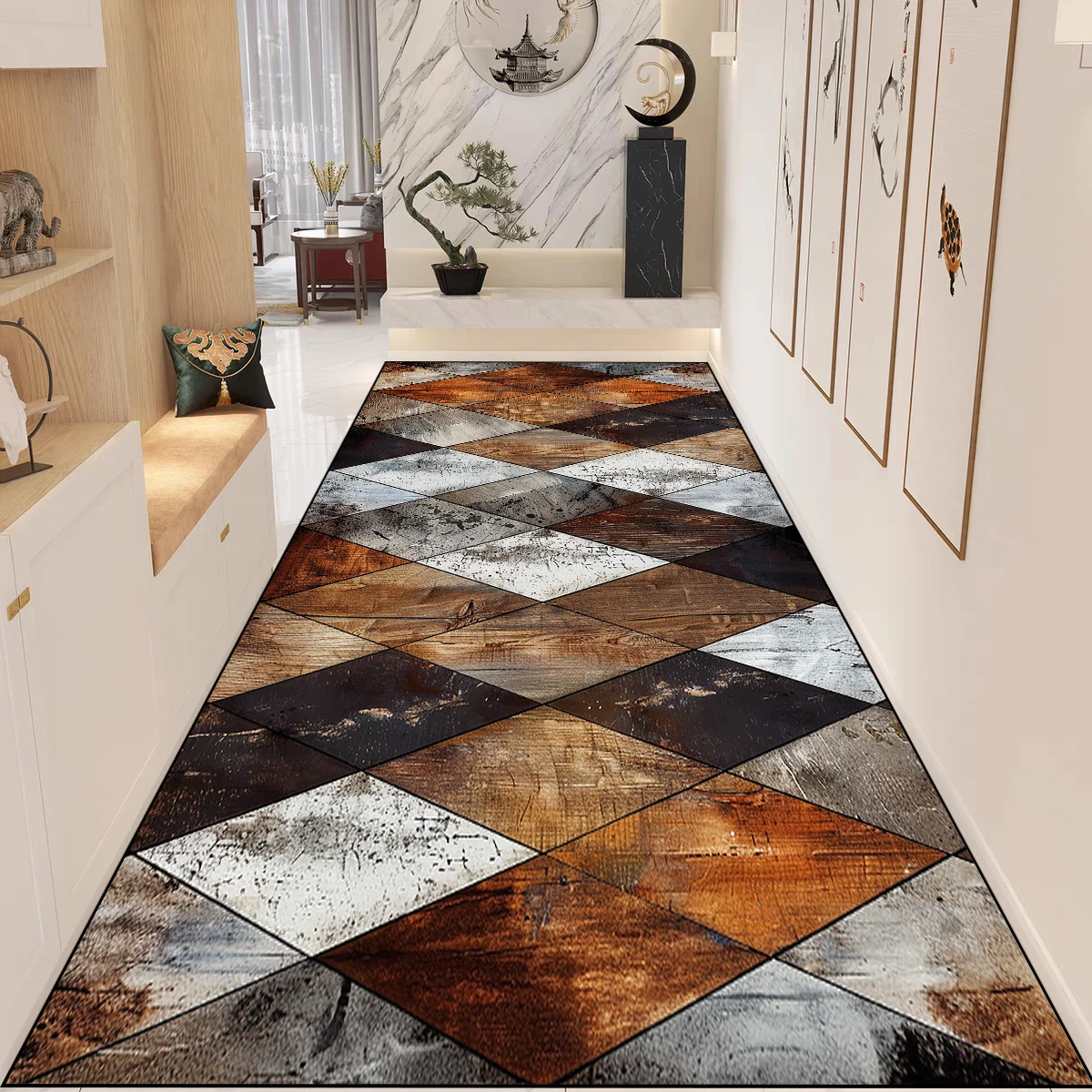 Nordic Style Luxury Hall Corridor Carpet Non-slip Washable Long Runner Passageway Rug Customizable Decoration Entryway Floor Mat