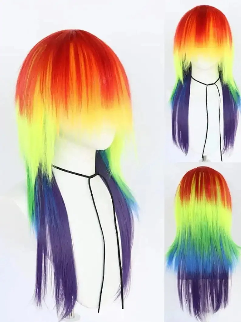 

Длинные прямые синтетические парики для косплея Rainbow Dash, искусственные человеческие волосы, парики на продажу, бесплатная доставка, цветные человеческие волосы, парики