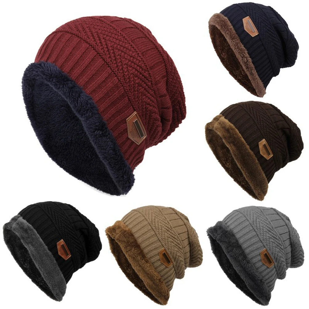 

Winter Knit Thick Warm Men Outdoor Beanies Soft Brim Design Knitted Cap Windy Days Autumn Lovers Hats