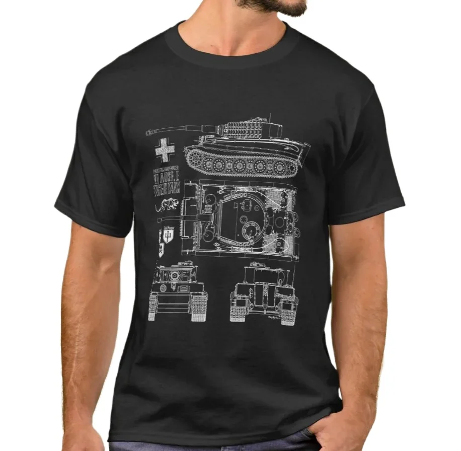 

Wehrmacht Panzerkampfwagen VI Ausf. E Panzer Tiger Tank Blueprint T-Shirt. Summer Cotton Short Sleeve O-Neck Mens T Shirt New