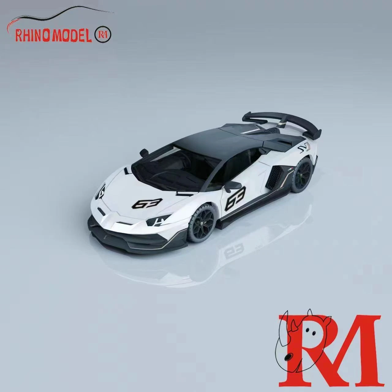 

**Pre-order **Rhino Model 1:64 Aventador svj 63 White Diecast Model Car