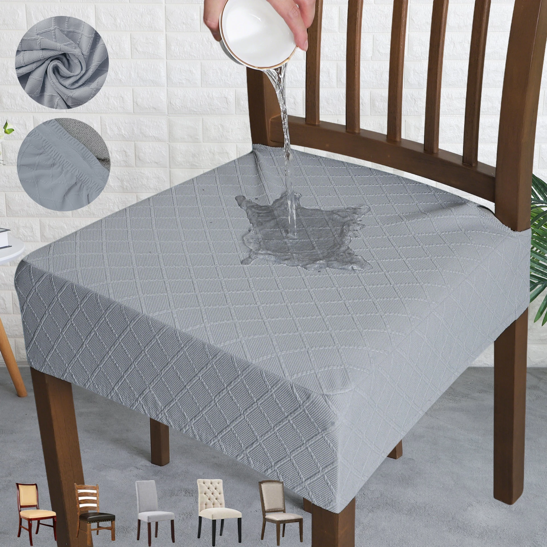 

1PC Stretch Jacquard Chair Seat Cover Waterproof Solid Color Chairs Covers Removable Anti-Dust Chair Cushion Slipcovers Home