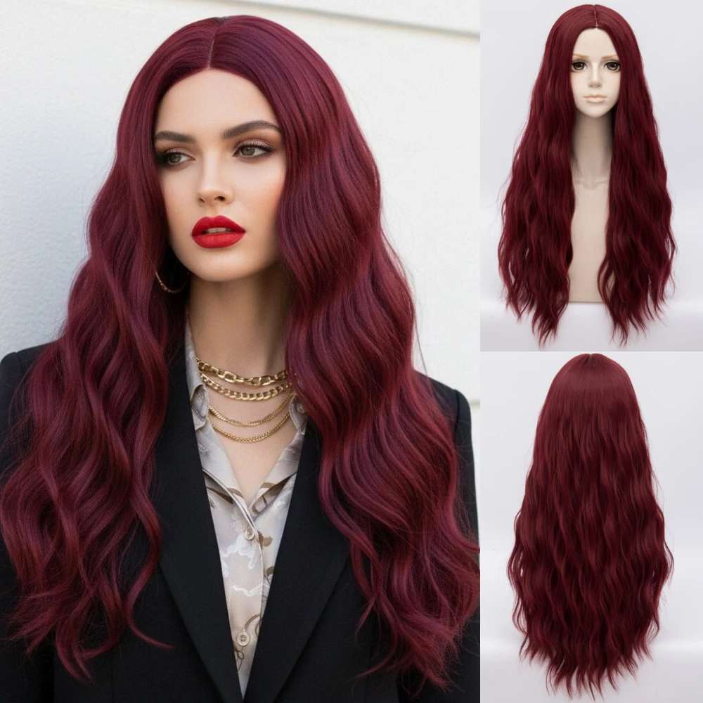 

Women's Heat Resistant Burgundy Long Fluffy Waves Synthetic Wig for Anime Game Cosplay Daily Party