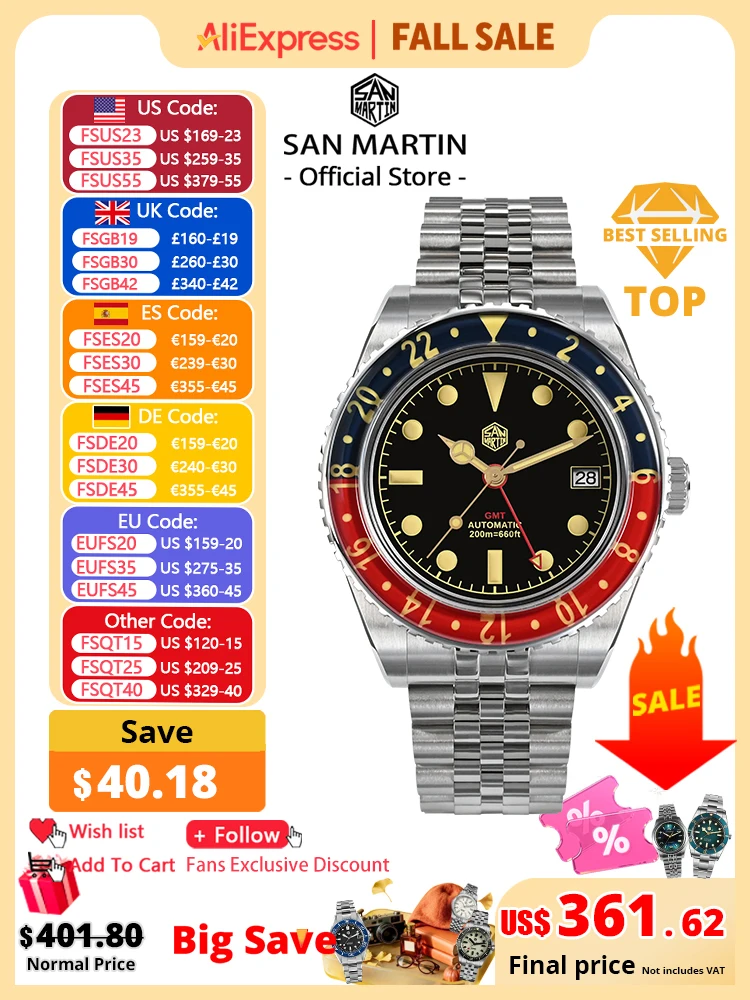 Seiko Watch Prospex - San Martin NH34 40mm GMT luksusowy