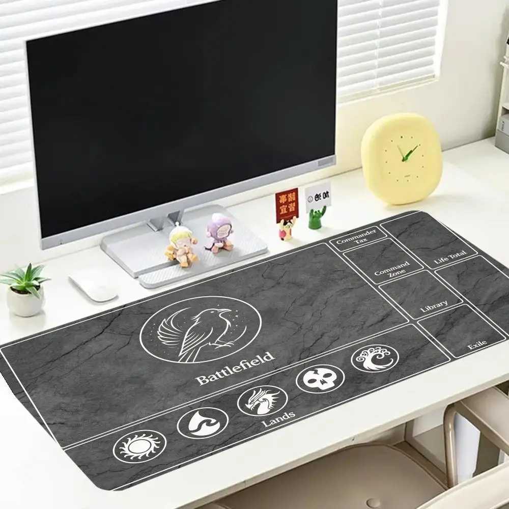 Bird wolf phoenix skull occult totem mat black white line print long table mat for study office keyboard
