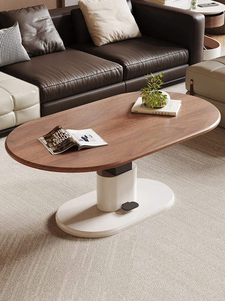 Nordic solid wood coffee table living room small table household liftable dining table two-in-one small apartment oval