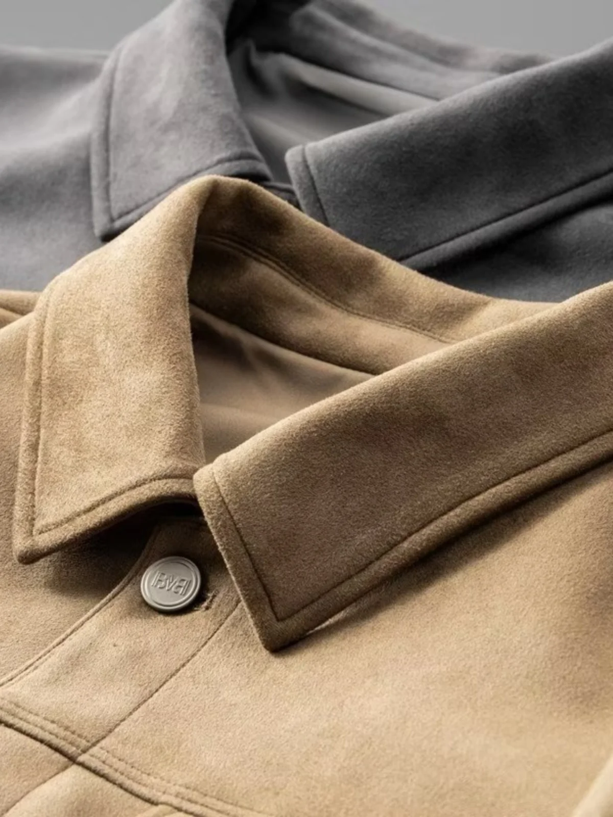 

High-End Suede Jaet Men's Autumn Winter Busin Casual Versatile Trendy Workwear Top Outerwear with Button Decoration