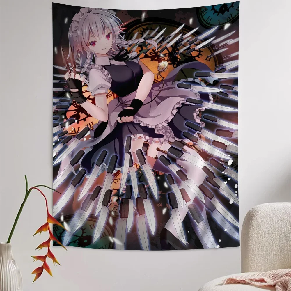 Anime Touhou Project Izayoi Sakuya Cartoon Tapestry Art Science Fiction Room Home Decor Wall Hanging Sheets