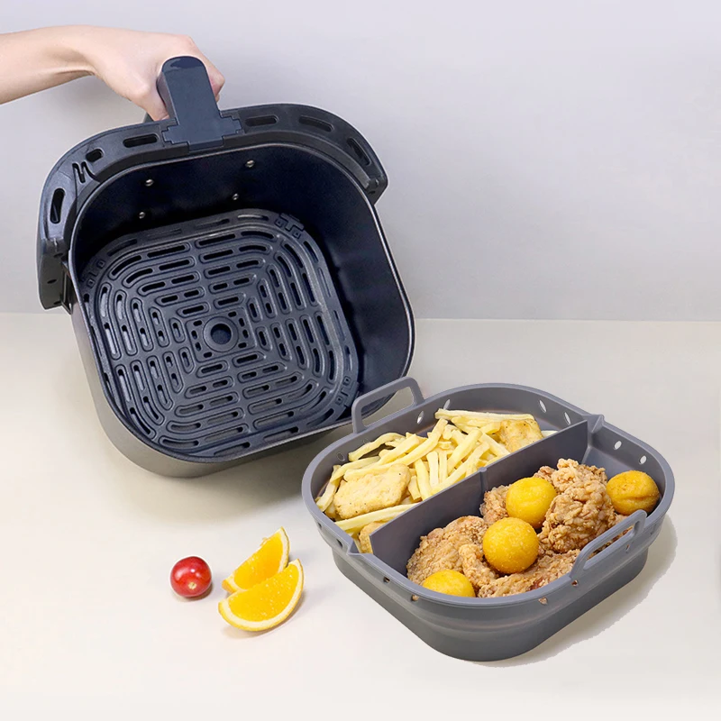 Revestimientos cuadrados de silicona para freidora de aire, cesta de silicona reutilizable, olla para freidora de aire fácil de limpiar para bandeja para hornear freidora de aire de 5,8 a 8 cuartos