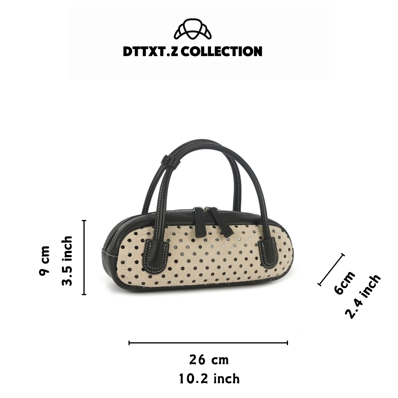 Dttxt.Z Fashionable Niche Polka Dot Design 100% First-Layer Cowhide Leather Handbag and Crossbody Bag - Can Hold a Mobile Phone