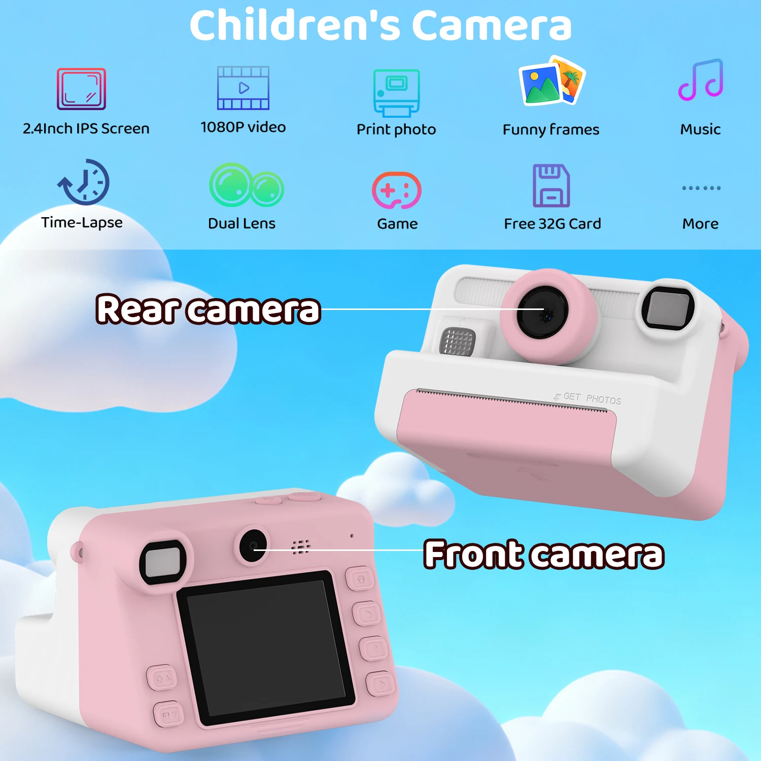 Digital Children Camera For Photography Mini Printer Portable Thermal Instant Print Photo Kids Camera 2.4inch HD Video Toy Gifts
