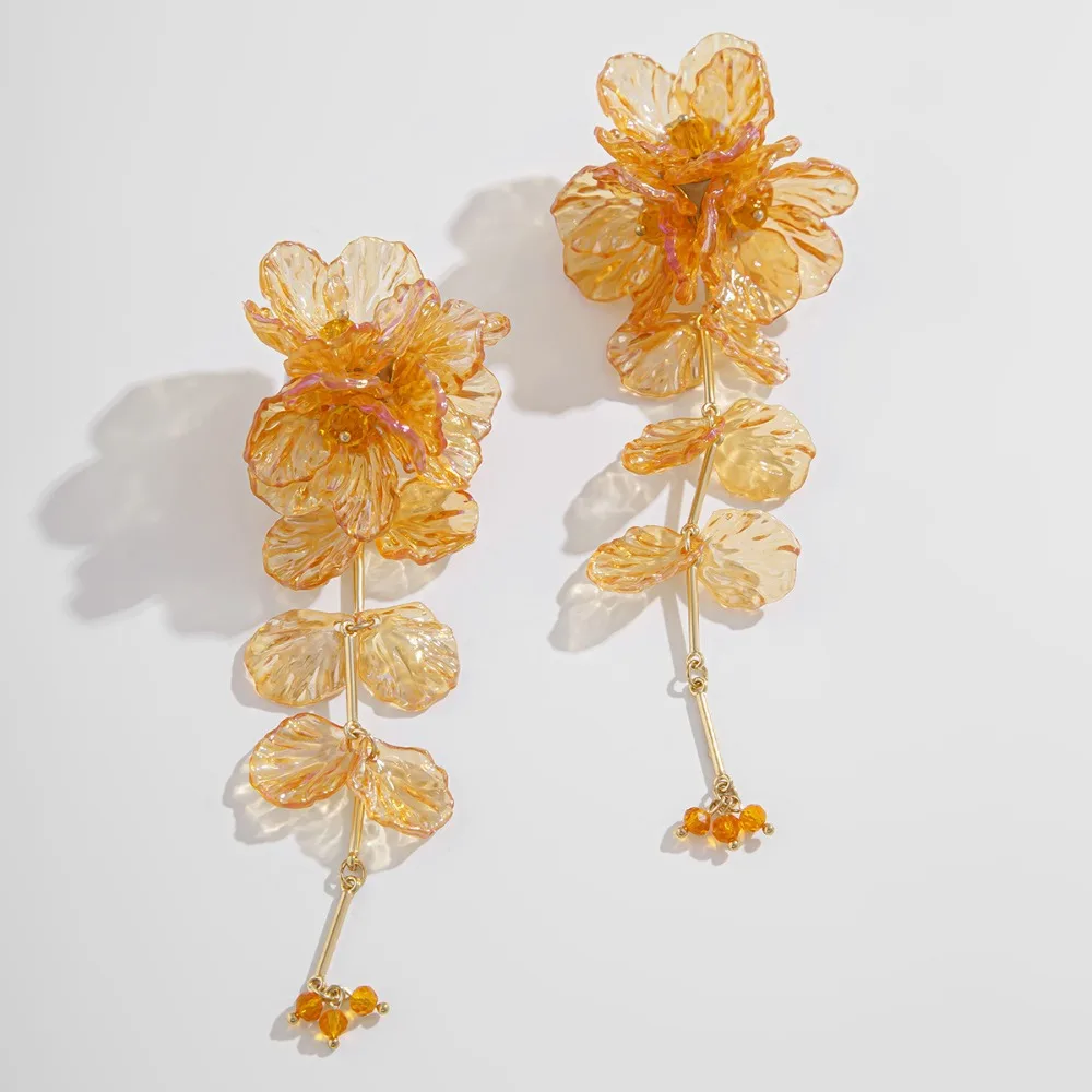 Ingemark-pendientes colgantes de flor de pétalo blanco para mujer, aretes colgantes Kpop, conjunto de joyería nupcial