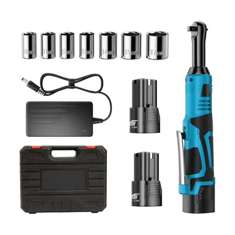 E15A Powerful Torques Ratchet Wrench 90 Degree Pivots Variable Speed Battery Operated Comfortable Grip for Automotive