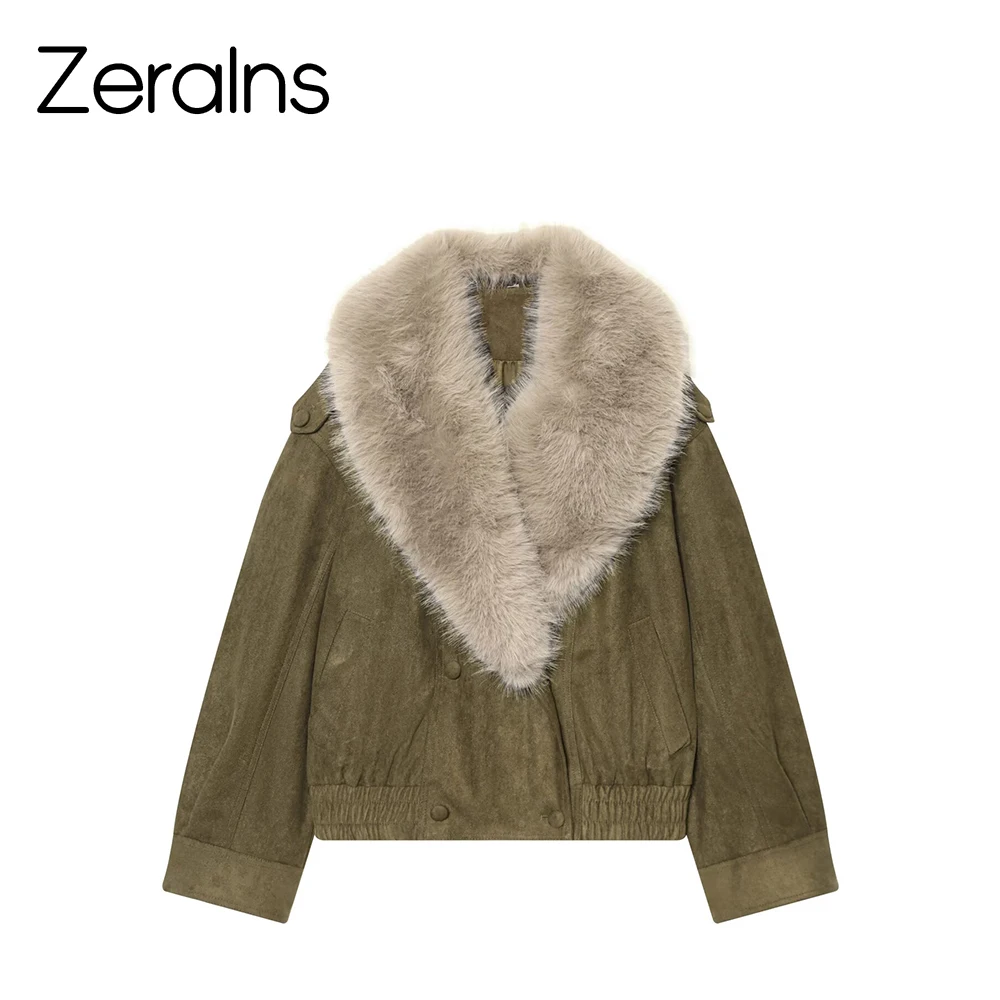 

ZERAINS Women's clothing 2025 winter new fashion faux fur suede texture short jacket jacket jacket