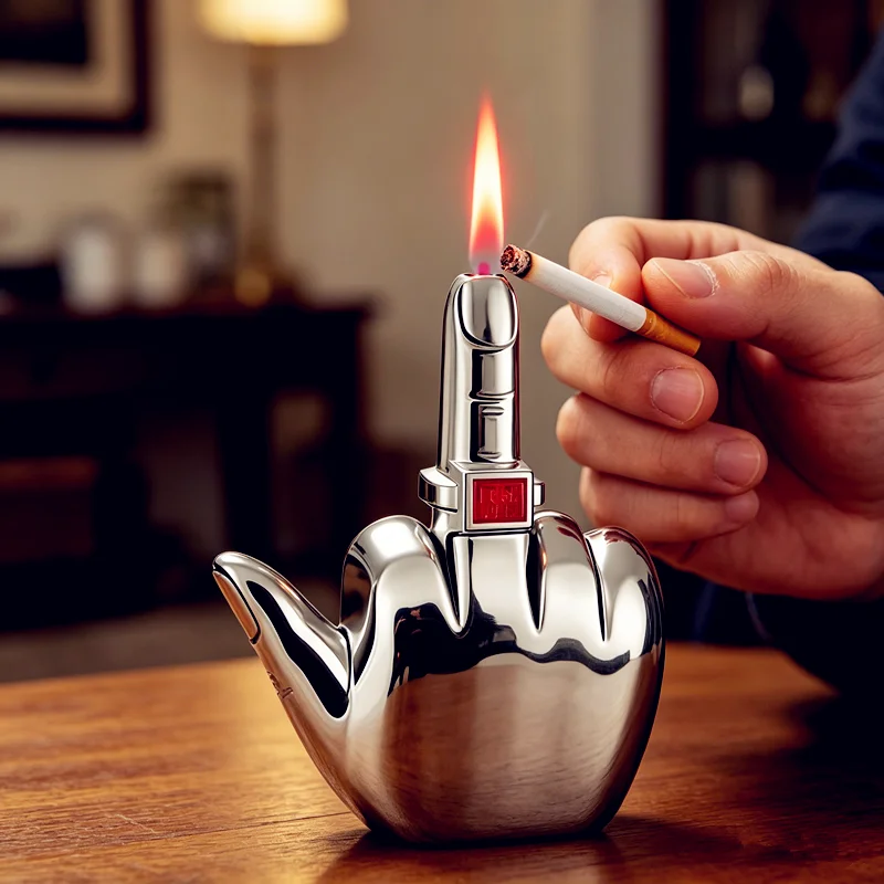 

Funny Fingger Lighter with Fuk You Voice Windproof Turbo Red Flame Lighter Smoking Accessories Refillable Butane Gas Lighters