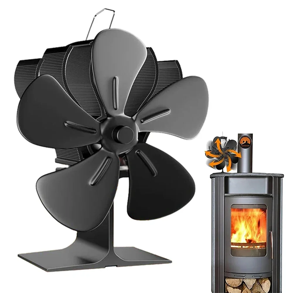 Heat Powered Stove Fan Eco Quiet Black 5 Blades Log Wood Burner Fireplace Fan Winter Warmer Home Efficient Heat Distribution