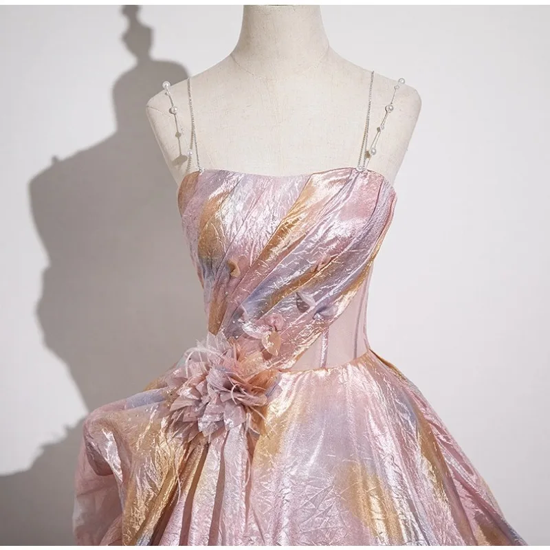 Vestido de noite sem alças sexy rosa feminino personalizado, emagrecimento de banquete elegante, exame de arte, vestido de performance solo