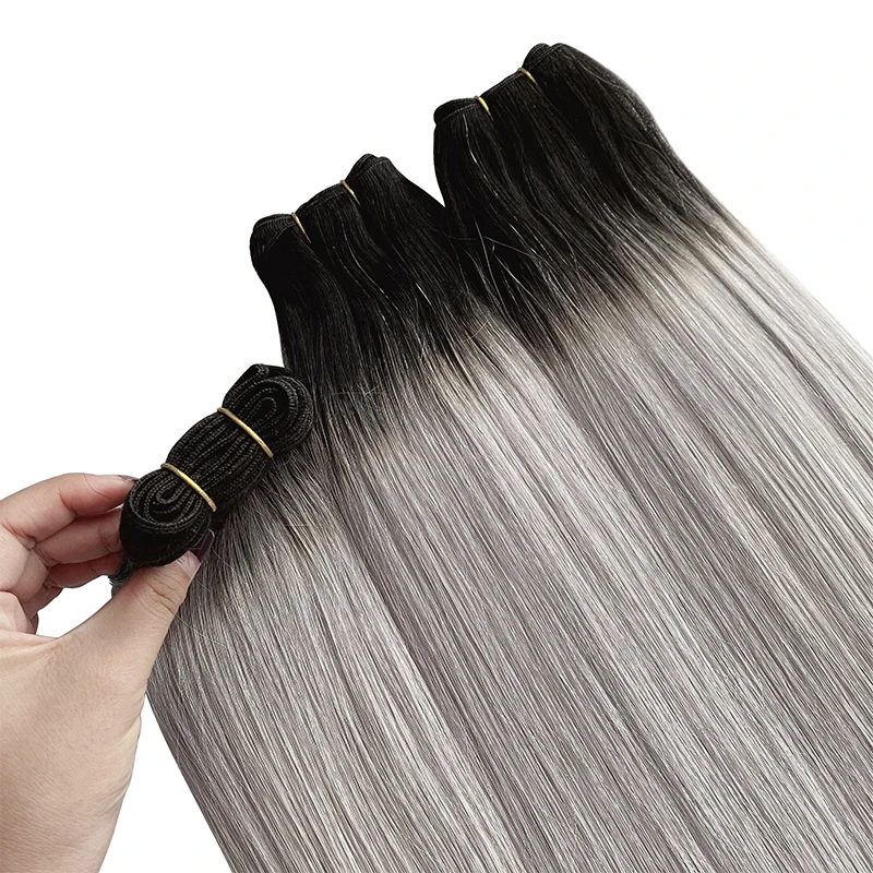 Fasci di capelli lisci doppi disegnati per un donatore Estensioni dei capelli umani vergini grezzi 14 "-28" Trama di capelli fatta a macchina Estremità di capelli spessi 100G