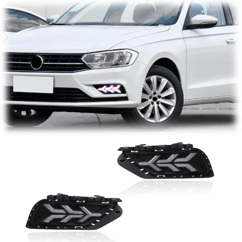 

Gobison Car DRL Daytime Running Light With Yellow Turn Signal Fog Lamp for Volkswagen VW Bora 2016 2017 Fog Lights