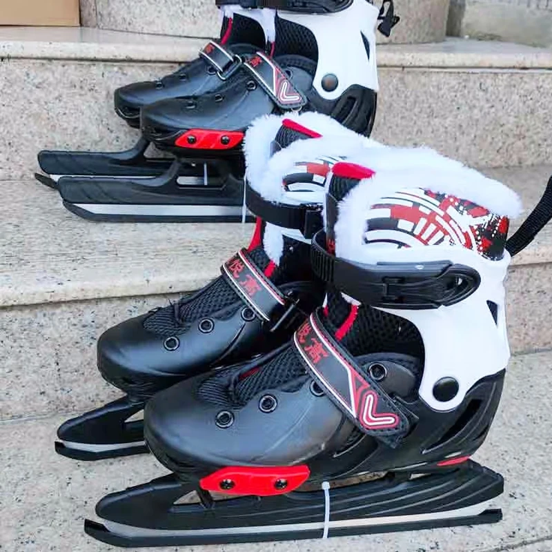 Ice Skating Shoes Inline Skates For Men Women Thermal Warm Thicken Ice Figure Sneakers With Ice Blade For Kids Adult Teenagers