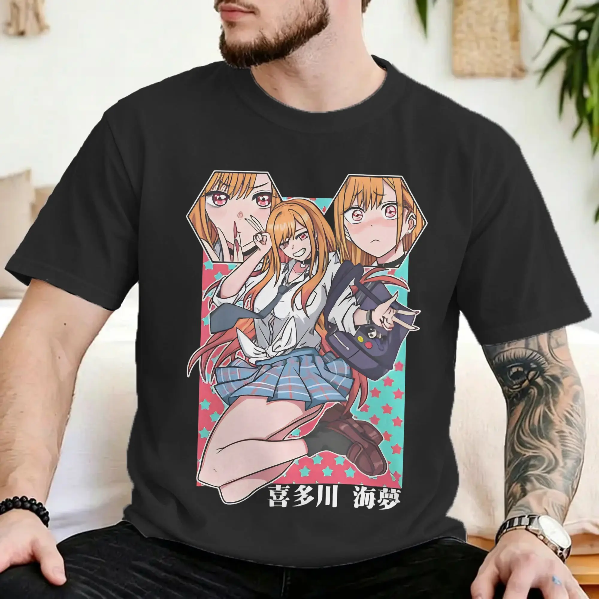 Camiseta masculina e feminina, camiseta vintage de algodão puro, anime marin kitagawa, my dress up darling, gola redonda, roupas plus size
