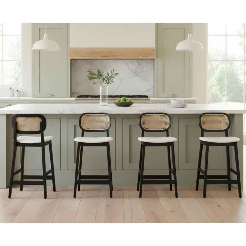 

Белые барные стулья в стиле бохо из ротанга, набор из 4 штук, с плетеным сиденьем, для кухонного острова